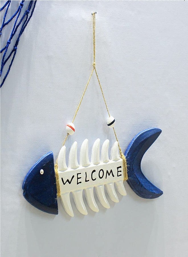 Miyolo Fish Wall Decor Mediterranean Beach Themed Welcome Sign Wooden Fish Skeleton Nautical Ornament for Kids Room Kindergarten School Bathroom 10.8" x 3.8" Porch Door Hanging Decorations - Image 4